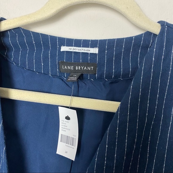 Lane Bryant NWT Linen Blend Dark Blue Striped Blazer women's size 24 - Picture 6 of 11